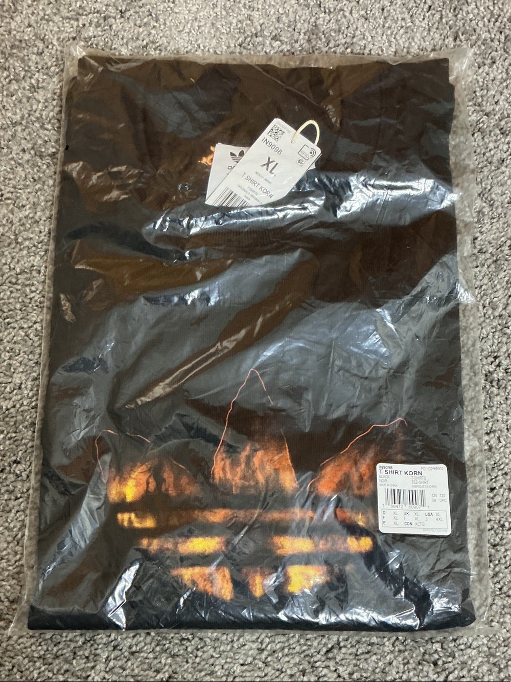 Rare adidas Korn Black T-Shirt with Orange adidas Flame Graphic